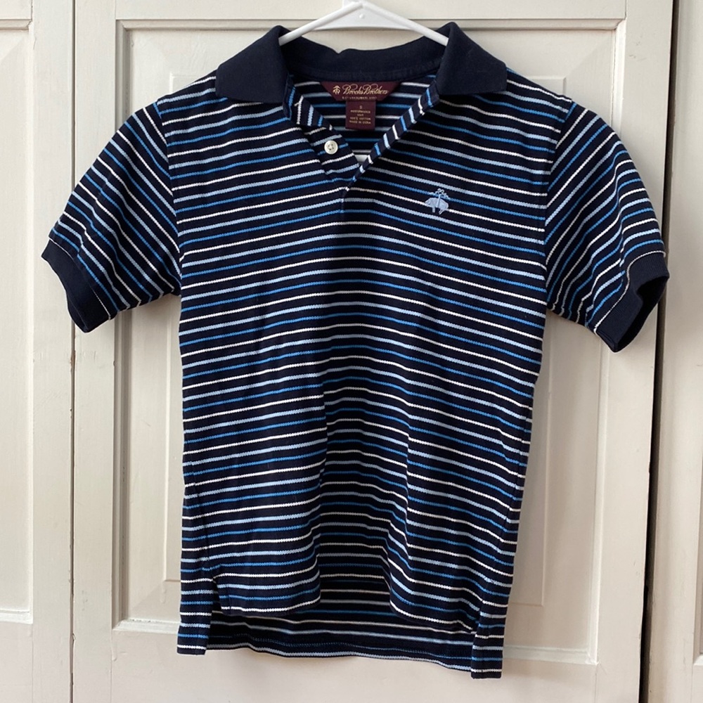 Navy with blue and white stripes brooks brothers boys collared tee!